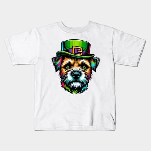 Border Terrier in Saint Patrick's Day Celebratory Mood Kids T-Shirt